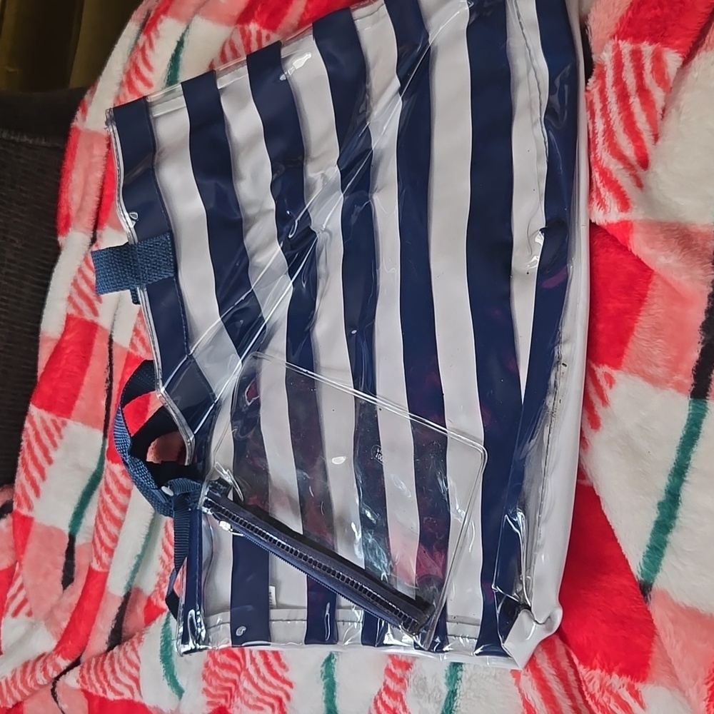 Fab Starpoint Blue/White stripes bag with clear zipper pouch bag